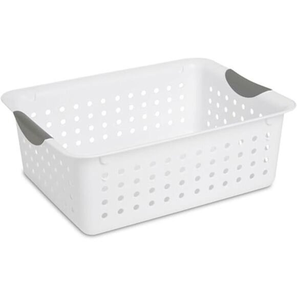 White Plastic Storage Bins Set of 6 Medium Closet Cabinet Countertop Organizer - Picture 7 of 7